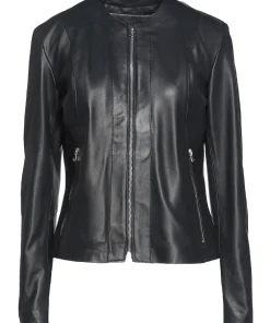 womens-black-round-collar-faux-leather-jacket