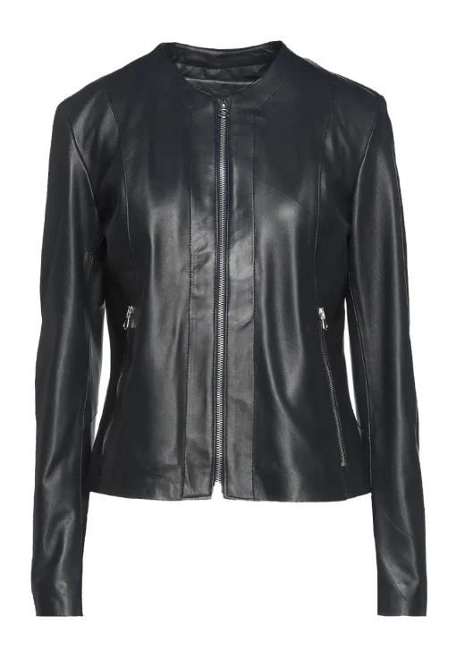 womens-black-round-collar-faux-leather-jacket