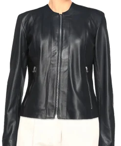 womens-black-round-collar-faux-leather-jacket