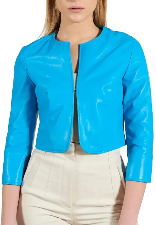womens-blue-faux-leather-bolero-jacket