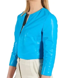womens-blue-faux-leather-bolero-jacket