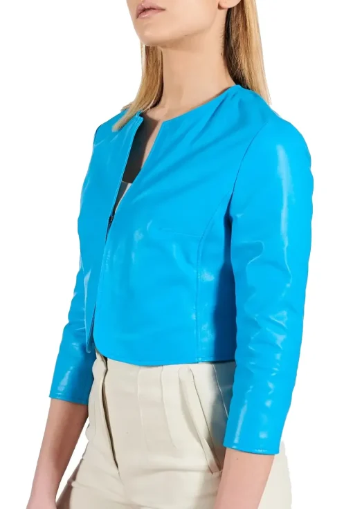 womens-blue-faux-leather-bolero-jacket