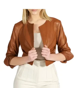 womens-brown-faux-leather-bolero-jacket