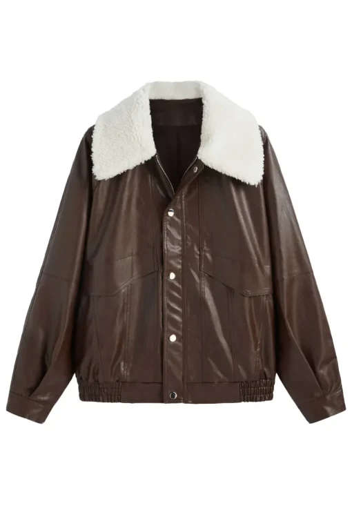 womens-brown-faux-leather-bomber-jacket-with-shearling-collar