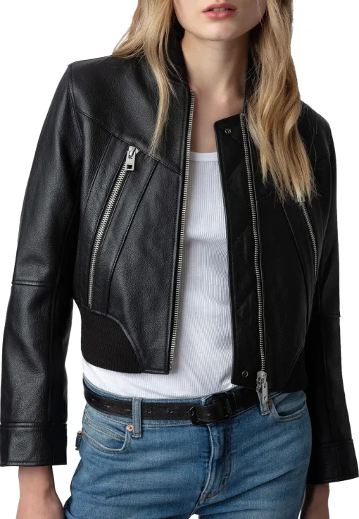 womens-bunta-black-faux-leather-bomber-jacket