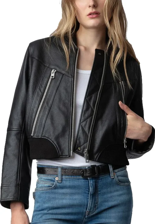 womens-bunta-black-faux-leather-bomber-jacket