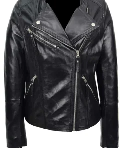 womens-collarless-black-biker-faux-leather-jacket