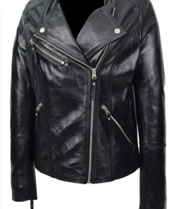 womens-collarless-black-biker-faux-leather-jacket