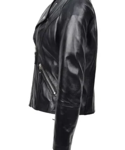 womens-collarless-black-biker-faux-leather-jacket