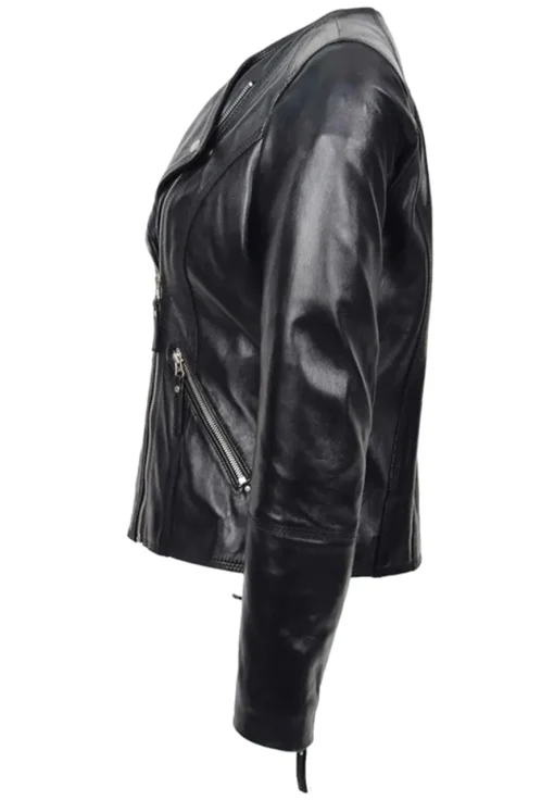 womens-collarless-black-biker-faux-leather-jacket