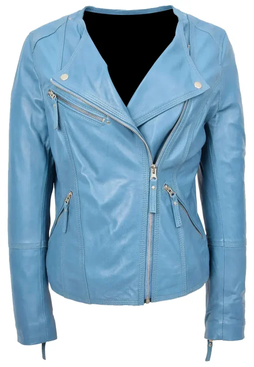 womens-collarless-blue-faux-leather-biker-jacket