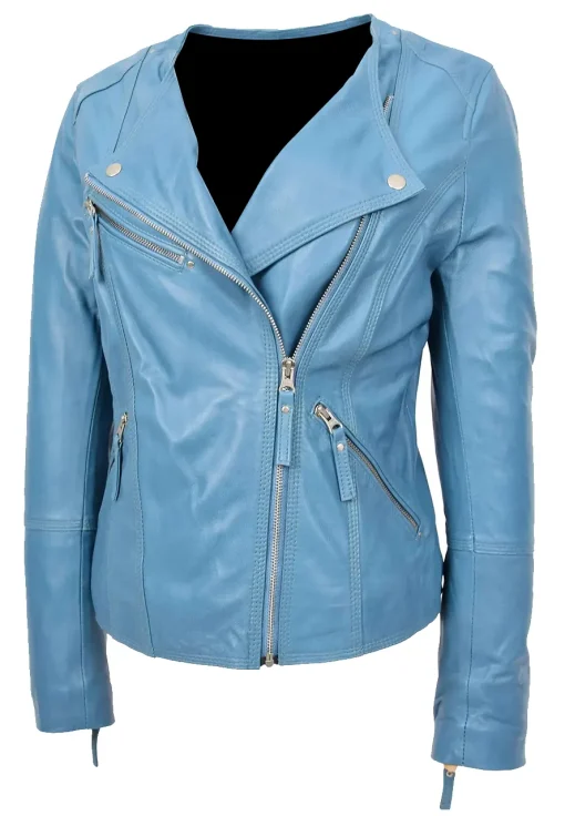womens-collarless-blue-faux-leather-biker-jacket
