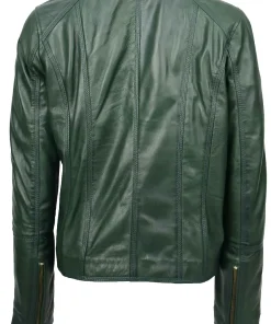 womens-collarless-green-faux-leather-biker-jacket