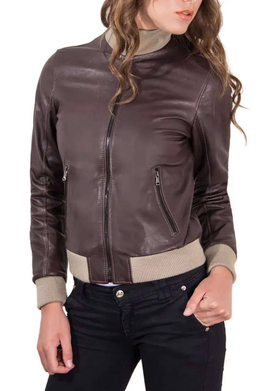 Women's Dark Brown Faux Leather Bomber Jacket 1 womens-dark-brown-faux-leather-bomber-jacket