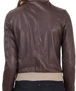 womens-dark-brown-faux-leather-bomber-jacket
