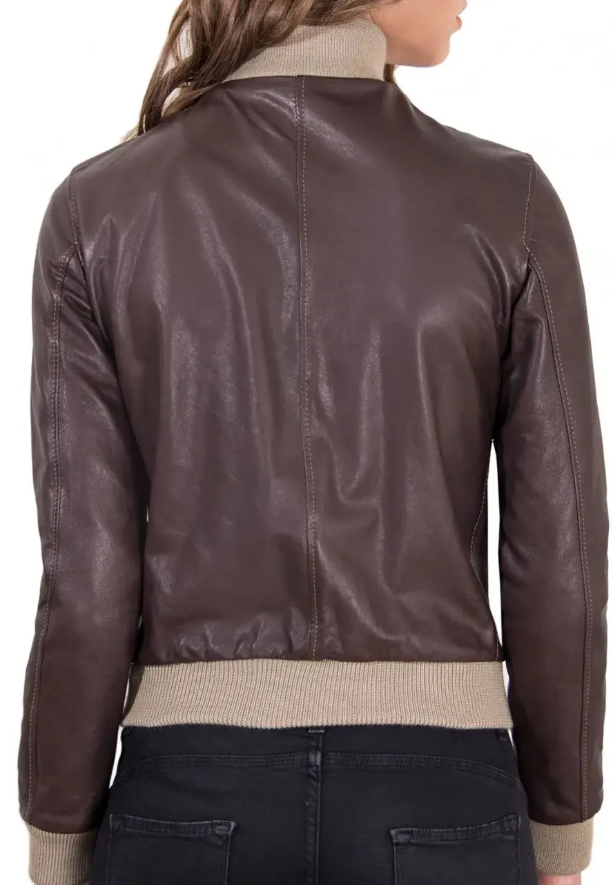 Women's Dark Brown Faux Leather Bomber Jacket 2 womens-dark-brown-faux-leather-bomber-jacket