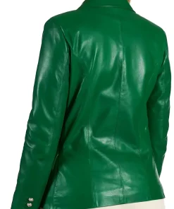 womens-double-breasted-green-faux-leather-blazer