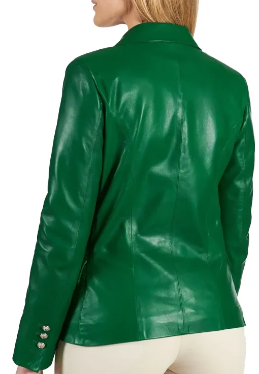 womens-double-breasted-green-faux-leather-blazer