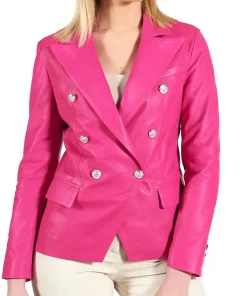 womens-double-breasted-pink-faux-leather-blazer