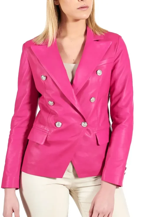 womens-double-breasted-pink-faux-leather-blazer