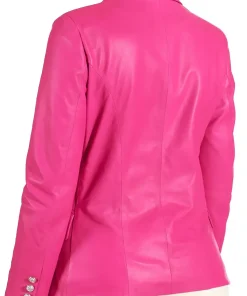 womens-double-breasted-pink-faux-leather-blazer