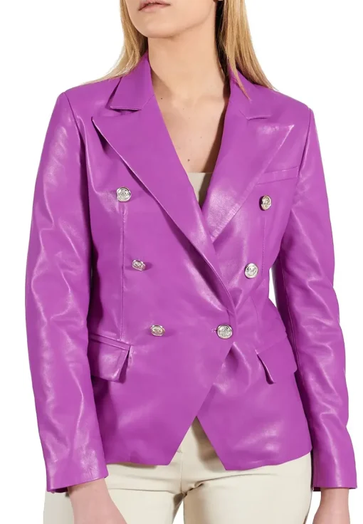 womens-double-breasted-purple-faux-leather-blazer