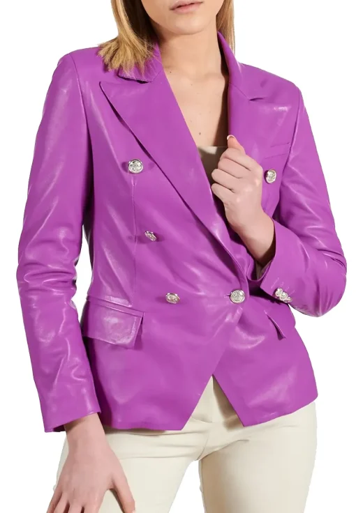 womens-double-breasted-purple-faux-leather-blazer