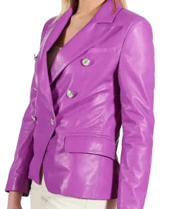 womens-double-breasted-purple-faux-leather-blazer
