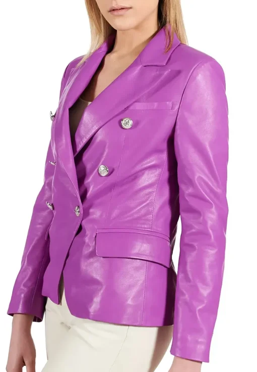 womens-double-breasted-purple-faux-leather-blazer