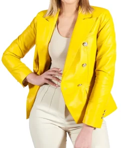 womens-double-breasted-yellow-faux-leather-blazer