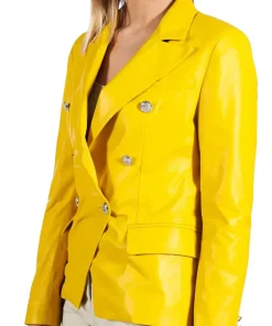 womens-double-breasted-yellow-faux-leather-blazer