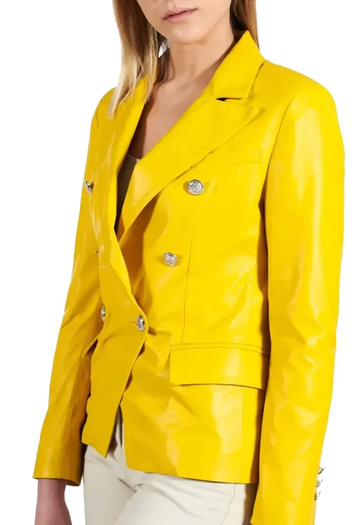 womens-double-breasted-yellow-faux-leather-blazer