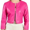 womens-fuchsia-faux-leather-bolero-jacket