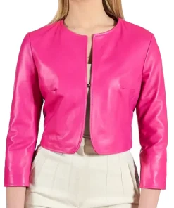 womens-fuchsia-faux-leather-bolero-jacket