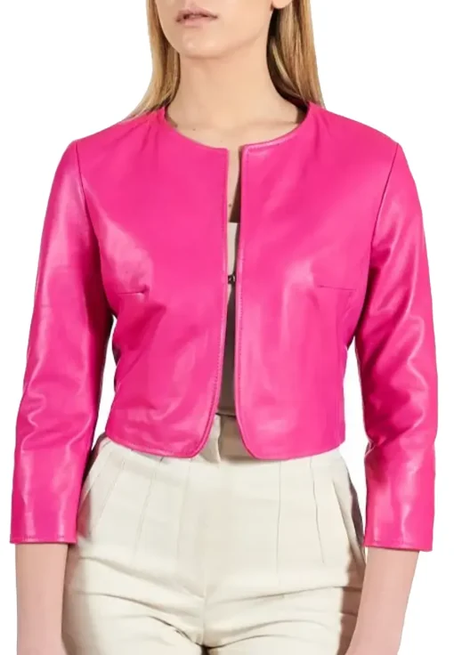 womens-fuchsia-faux-leather-bolero-jacket
