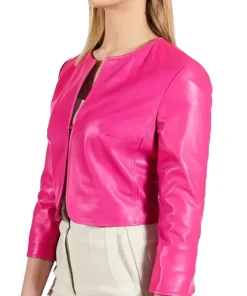 womens-fuchsia-faux-leather-bolero-jacket