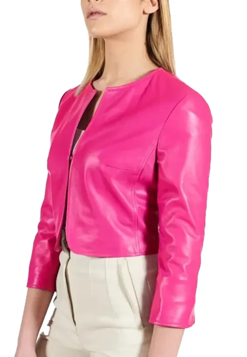womens-fuchsia-faux-leather-bolero-jacket