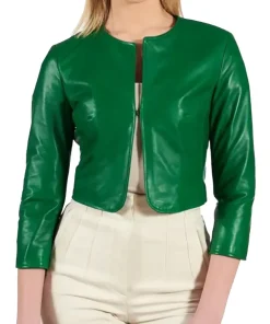 womens-green-faux-leather-bolero-jacket