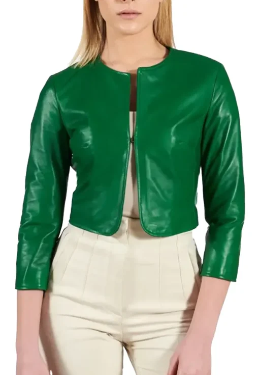 womens-green-faux-leather-bolero-jacket