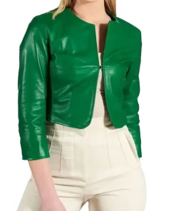 womens-green-faux-leather-bolero-jacket