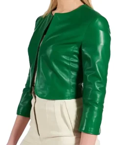 womens-green-faux-leather-bolero-jacket