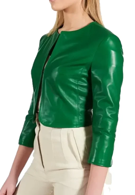 womens-green-faux-leather-bolero-jacket