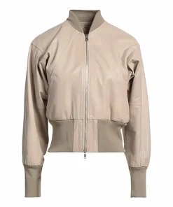 womens-long-sleeves-beige-faux-leather-bomber-jacket