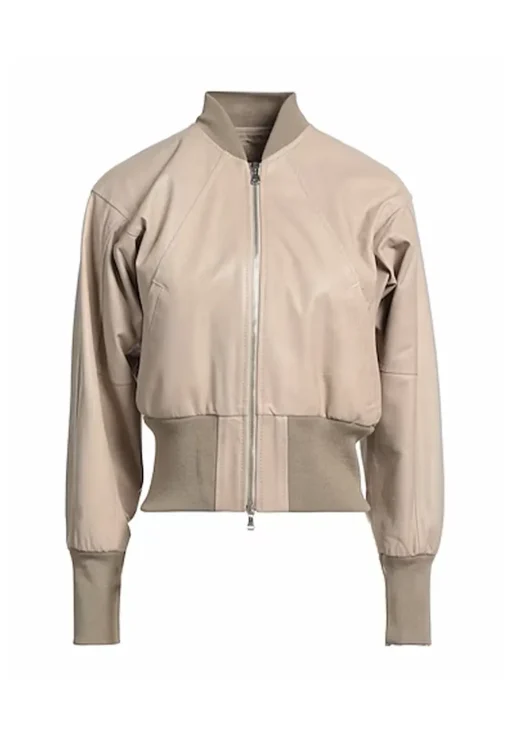 womens-long-sleeves-beige-faux-leather-bomber-jacket