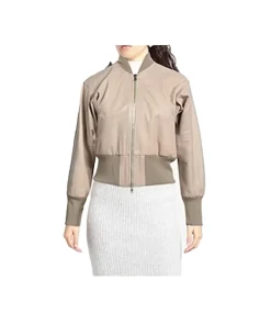 womens-long-sleeves-beige-faux-leather-bomber-jacket