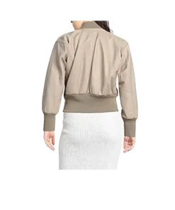 womens-long-sleeves-beige-faux-leather-bomber-jacket