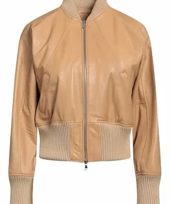 womens-long-sleeves-brown-faux-leather-bomber-jacket