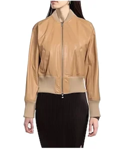 womens-long-sleeves-brown-faux-leather-bomber-jacket