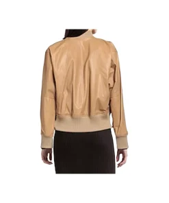 womens-long-sleeves-brown-faux-leather-bomber-jacket