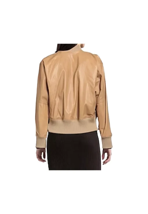 womens-long-sleeves-brown-faux-leather-bomber-jacket